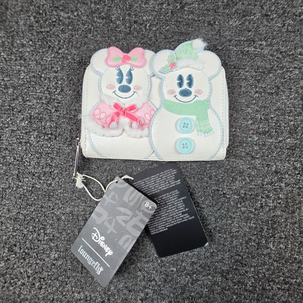 Loungefly Disney Snowman Wallet White Mickey Minnie Pastel Zip Around NEW